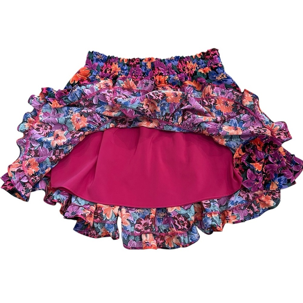 THML Women's Small Flirty Mini Ruffle Colorful Flowy Cottage Floral Trendy Skirt - Picture 2 of 4